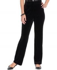 These velvet pants from Elementz feature a chic high rise waist and a flattering silhouette for dressed-up style that stays comfy.