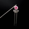 Crystalmood Girls Pink Polymer Rose Hair Stick Butterfly Tassels