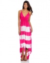 Southpole Juniors Long Dress with Horizontal Thick Stripes, Rose, Medium