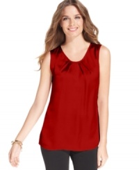 This petite shell top from Elementz features dainty pleats and a satin finish, giving it a luxe look!