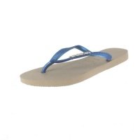 HAVAIANAS SLIM LOGO METALLIC SAND / CARBON WOMENS THONG Size 9M