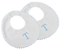 Princess Linens Garden Pique Bib, 2-pack - White with Baby Blue Rick Rack Trim-T