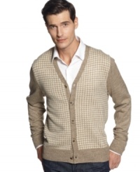 Give your sweater set a modern upgrade with this jazzy houndstooth cardigan sweater from Geoffrey Beene.