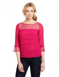 French Connection Women's Fast Edith Lace Boat Neck Top, Pink, 4