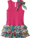 Love U Lots Girls 7-16 Drop Waist Dress With Floral Tiers And Bow, Pink/Aqua, 12/14