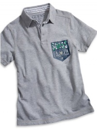 GUESS Kids Boys Big Boy Polo Shirt with Screen Pocket, GREY HEATHER (12/14)