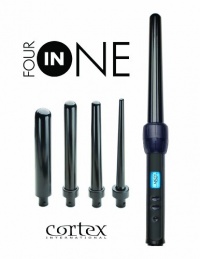 Cortex 4in1 Pro Ceramic Clipless Curling Iron Set with Four Ceramic/Tourmaline Interchangeable Heads, Heat Resistant Glove and 140 - 450 Degree Variable Temperature