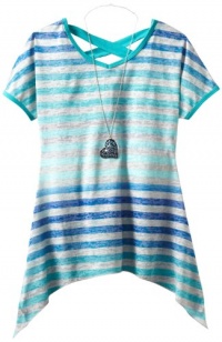 Beautees Girls 7-16 Stripe Sharkbite Hem Top, Blue, Medium