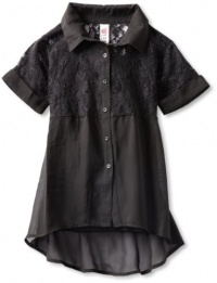 Beautees Girls 7-16 Lace Button Down Top With Tank, Black, Medium