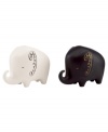 Full of personality, elephant salt and pepper shakers are a fun surprise for any table from kate spade new york. Featuring a black and white glaze with whimsical gold detail.