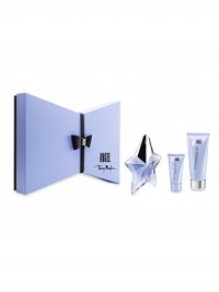 Fashion and fragrance are merged together in this delicious set. A 0.8 oz. refillable ANGEL star, 3.4 oz. Perfuming Body Lotion, and 1 oz. Perfuming Shower Gel are housed in a striking angular box reminiscent of vintage Mugler fashion. 