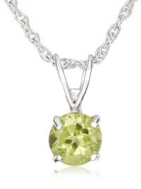 Sterling Silver 6mm Round Peridot Pendant Necklace with Light Rope Chain Necklace, 18