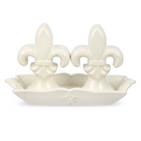 Portmeirion Fleur De Lys Cream Figural Salt and Pepper with Tray