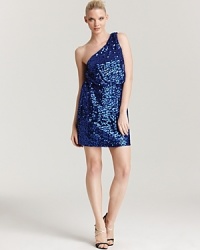 Cut in a striking one-shoulder design, this Aqua dress is encrusted with sparkling sequins for party-perfect glamour.