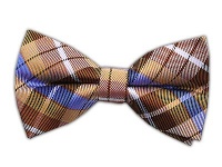 100% Silk Woven Gold Plaid Self-Tie Bow Tie