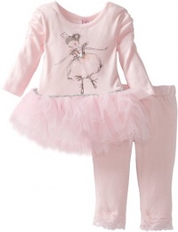 Blueberi Boulevard Baby-girls Newborn Embroidered Ballerina Knit Set With Mesh Tutu Skirt, Pink, 6-9 Months