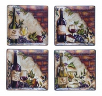 Certified International Wine Cellar 11-Inch Square Dinner Plate, Assorted Designs, Set of 4