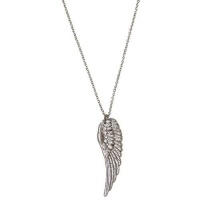 1 7/8 Angel Wing Necklace, 16 Chain In Silver Tone