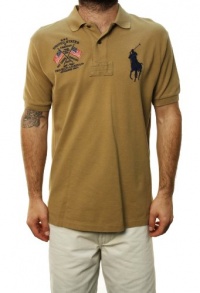 Polo Ralph Lauren Men's Shirt Embroidered US Flag Big Blue Pony Light Brown