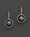 14K White Gold Tahitian Pearl and Diamond Earrings, 0.34 ct. t.w.