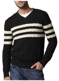 Vince Mens Cabled Wool Heather Black & Beige V-Neck Sweater X-Large XL Euro 54