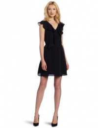 BCBGeneration Women's Double Ruffle Front Dress, Black, Medium