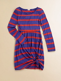 She'll look stylish all day wearing this soft design with colorful stripes and a comfy elastic waistband. ScoopneckLong sleevesElasticized waistbandPullover styleSupima cotton/micro modalMachine washImported