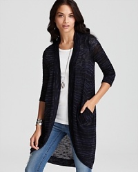 Reach for long, textured layers starting with this lightweight Splendid sweater--the classic fall cardi goes long with rich tonal stripes for casual denim weekends.