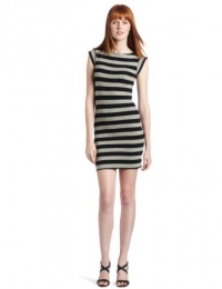 French Connection Women's Strecth Stripe Cap Sleeve Dress, Gray/Black, 4