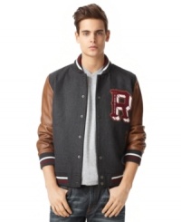 Be the captain of cool in this stylish and warm American Rag varsity jacket.