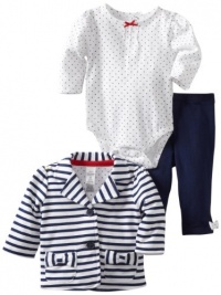 Little Me Baby-girls Newborn Stripe 3 Piece Jacket Set, White, 9 Months