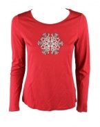 Charter Club Womens Beaded Snowflake Crewneck Long Sleeve Top