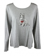 Charter Club Womens Beaded Puppy Long Sleeve Top