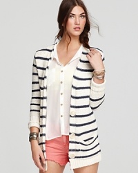 Exude California cool in a striped Free People cardi, the ideal layering piece for those cooler nights when you're headed to summer's most memorable beach bonfires.