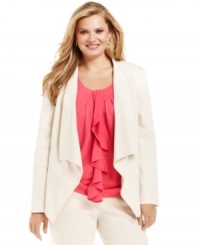 Add relaxed polish to your career looks with Jones New York Collection's plus size jacket, featuring a draped design.