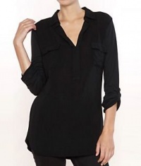 Shirting Woven Knit V-Neck Top Plus Size