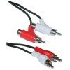 2 RCA Male to 2 RCA Male + Female Piggyback, Audio Cable, 12 ft