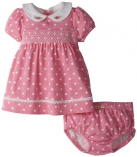 Hartstrings Baby-Girls Newborn Dot Print Cotton Interlock Dress And Diaper Cover Set, Pink Dot, 6-9 Months