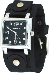 Nemesis #NE240K Men's Square Black Dial Wide Leather Cuff Band Watch