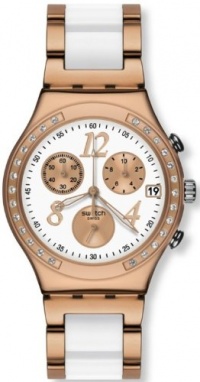 Swatch Irony Dreamwhite Rose Chronograph Rose Gold-Tone Steel Ladies Watch YCG406G