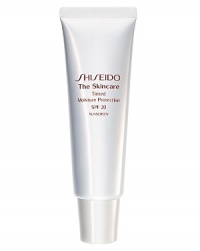 Shiseido The Skincare Tinted Moisture Protection SPF 20. This cream-based tinted moisturizer provides sheer coverage and a more even complexion while providing SPF protection. It's specially formulated to help skin create and maintain moisture as it helps smooth and protect against free radicals. Available in four shades: Light, Medium, Medium Deep, and Deep.