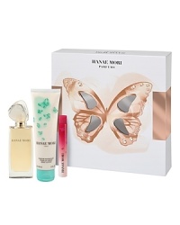 The Butterfly Gift Set from Hanae Mori features 1.7 ounces of Hanae Mori Butterfly Eau de Toilette from Paris and 5 ounces of fragrant and moisturizing Butterfly Body Lotion for skin's kindest care. The most thoughtful touch of all: a take-anywhere rollerball so she'll never be without her beloved Butterfly perfume, whether at home or traveling.