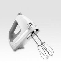 This stylish hand mixer features a seven-speed electronic digital control that includes two slow stir speeds and one high whip speed. Soft start electronic control adjusts to the resistance of what you're mixing for smooth, consistent operation.For use with US power sockets only. Adaptable for use in Europe with a converter.7 speedsClean Touch control padPowerful, lightweight motorSoft Start electronic controlStainless steel blender rodImported