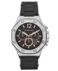 Women's Stainless Steel Chronograph Quartz Black Dial Swarovski Crystals Black Silicone Band