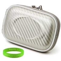 White Carbon Fiber point and shoot digital slim camera case with Reinforced Shell & Zipper for all models of your Canon Powershot ELPH 530 HS , 520 HS , 510 HS + Green Vangoddy Bracelet!!!