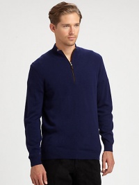 EXCLUSIVELY OURS. An incredibly soft pullover with everyday style shaped in fine cashmere with suede piping.Half-zip frontMock neck collarRibbed collar, cuffs and hemCashmereDry cleanImported