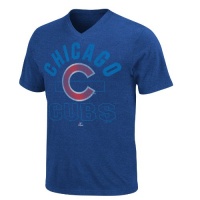 MLB Mens Chicago Cubs Game Day Weathered Deep Royal Heather Short Sleeve V-Neck Tee By Majestic