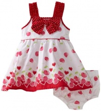 Nannette Baby-Girls Infant Cherry and Heart Print Poplin Dress With Matching Panty Set, Optic White, 12 Months