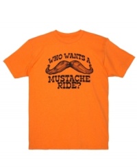 It's mustache madness on this bright charming novelty tee by Hybrid.