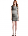 French Connection Women's Strecth Stripe Cap Sleeve Dress, Gray/Black, 6